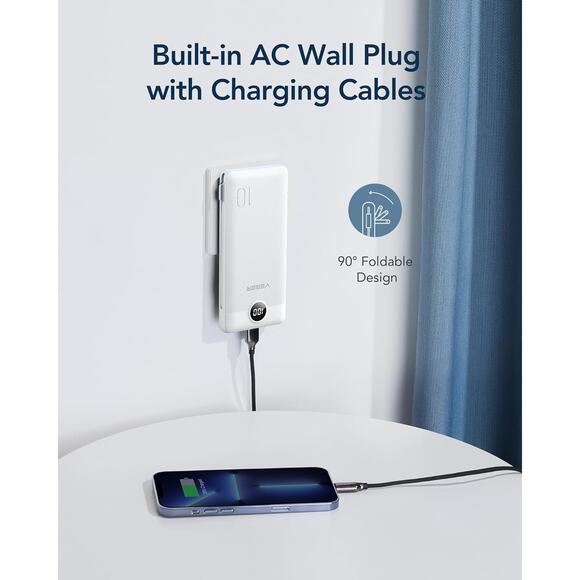 VEGER Portable Charger 10000mAh Slim Fast Charging USB C Power Bank White - Picture 3 of 9